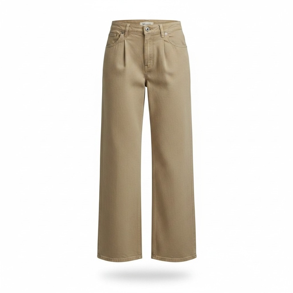 Madewell Low-Slung Baggy Women 27 Tan Khaki Pleated Wide Leg Cotton Chino